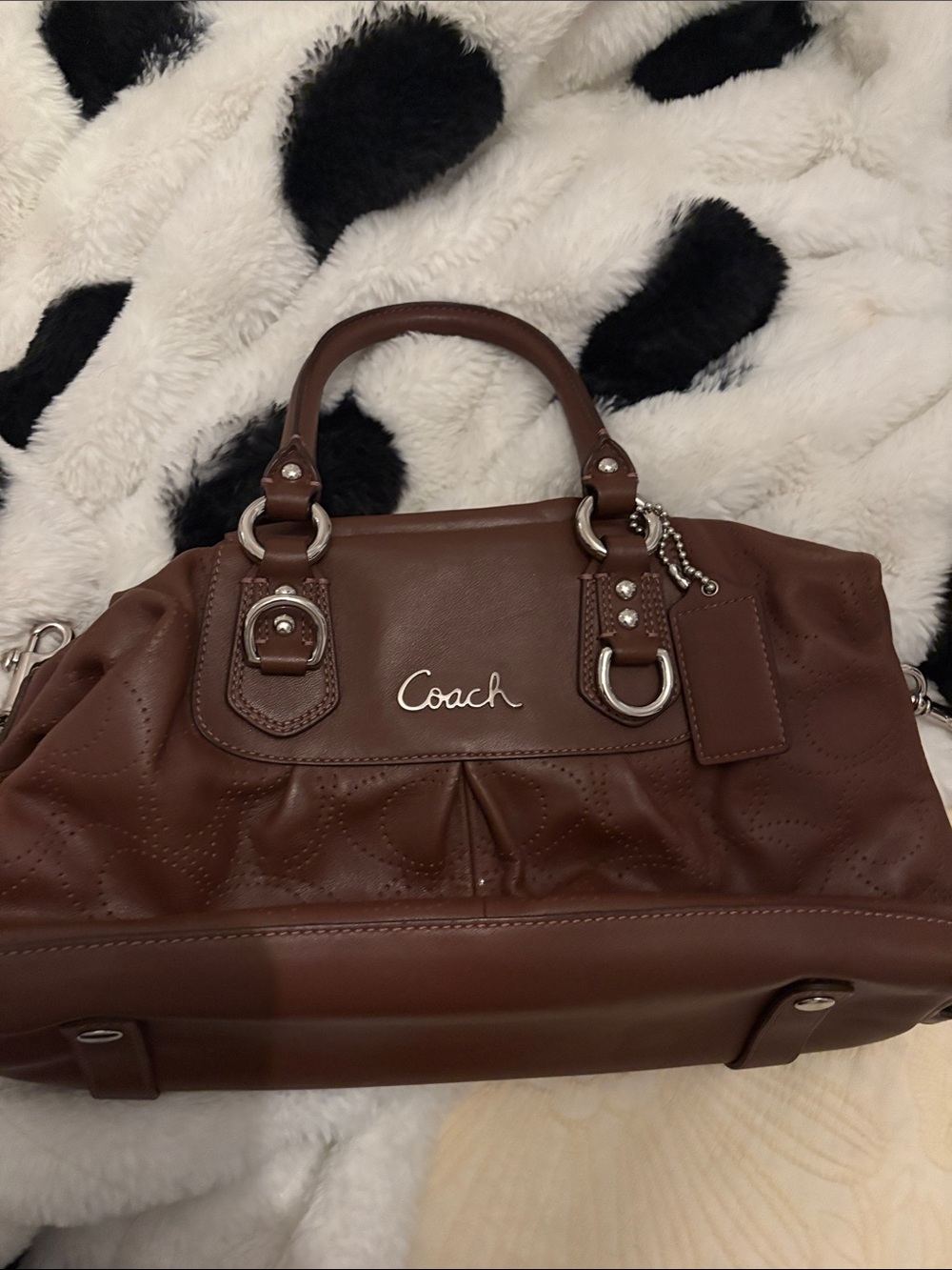 Coach Chestnut Brown Leather Satchel with Silver Hardware